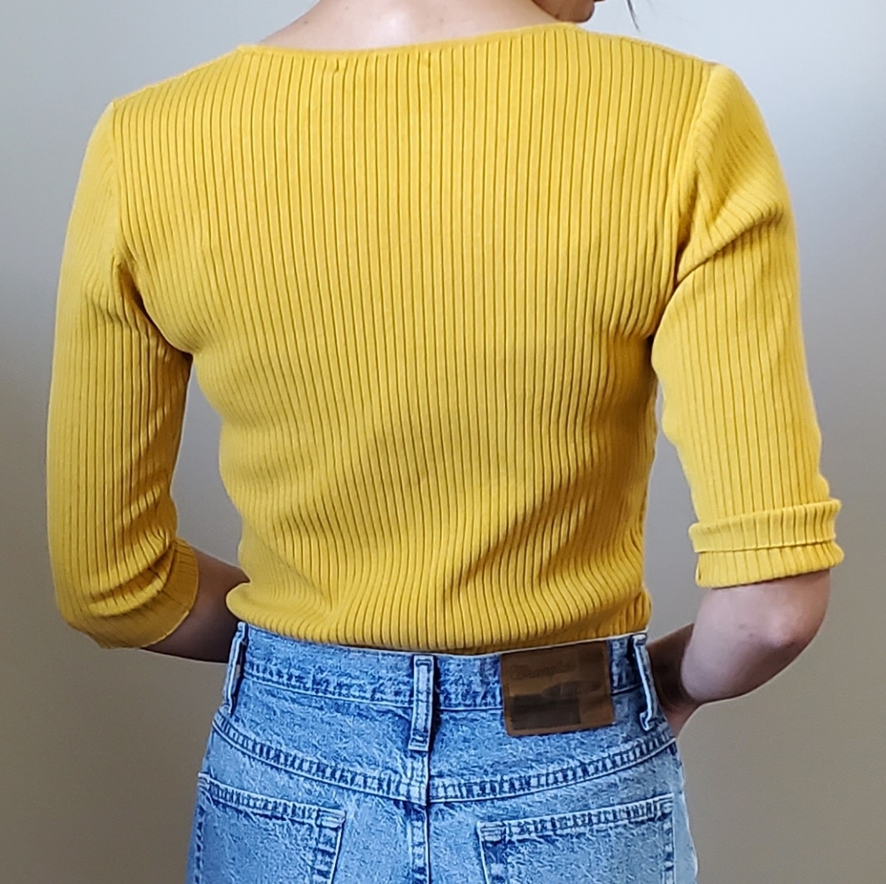 Mustard Yellow Ribbed Crop Top - Picture 2 of 10
